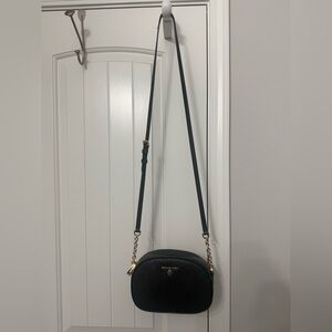 Michael Kors Black Pebbled Leather Crossbody with Gold Chain Accent